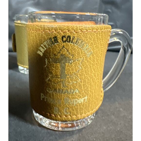 Leather Wrapped Mug Souvenir Shot Glasses - Toothpick Holder - Canada Set Of 4 - Picture 8 of 12